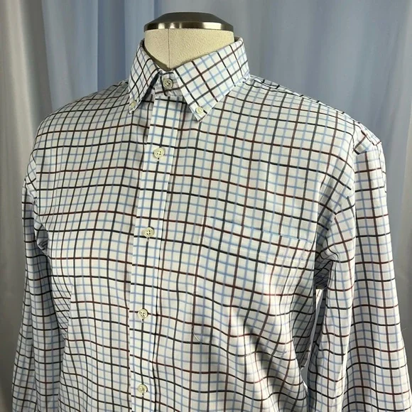 Lands End windowpane plaid tailored fit long sleeve collared button down 15.5 32 - Picture 1 of 8
